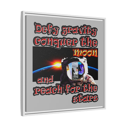 defy conquer reach - framed canvas art (light grey)