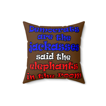 donkeys and elephants - Spun Polyester Square Pillow - (brown)