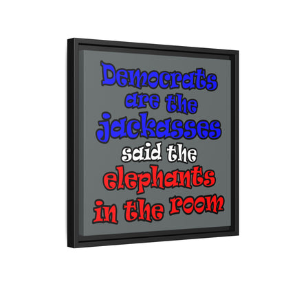 donkeys and elephants - framed canvas art (dark grey)