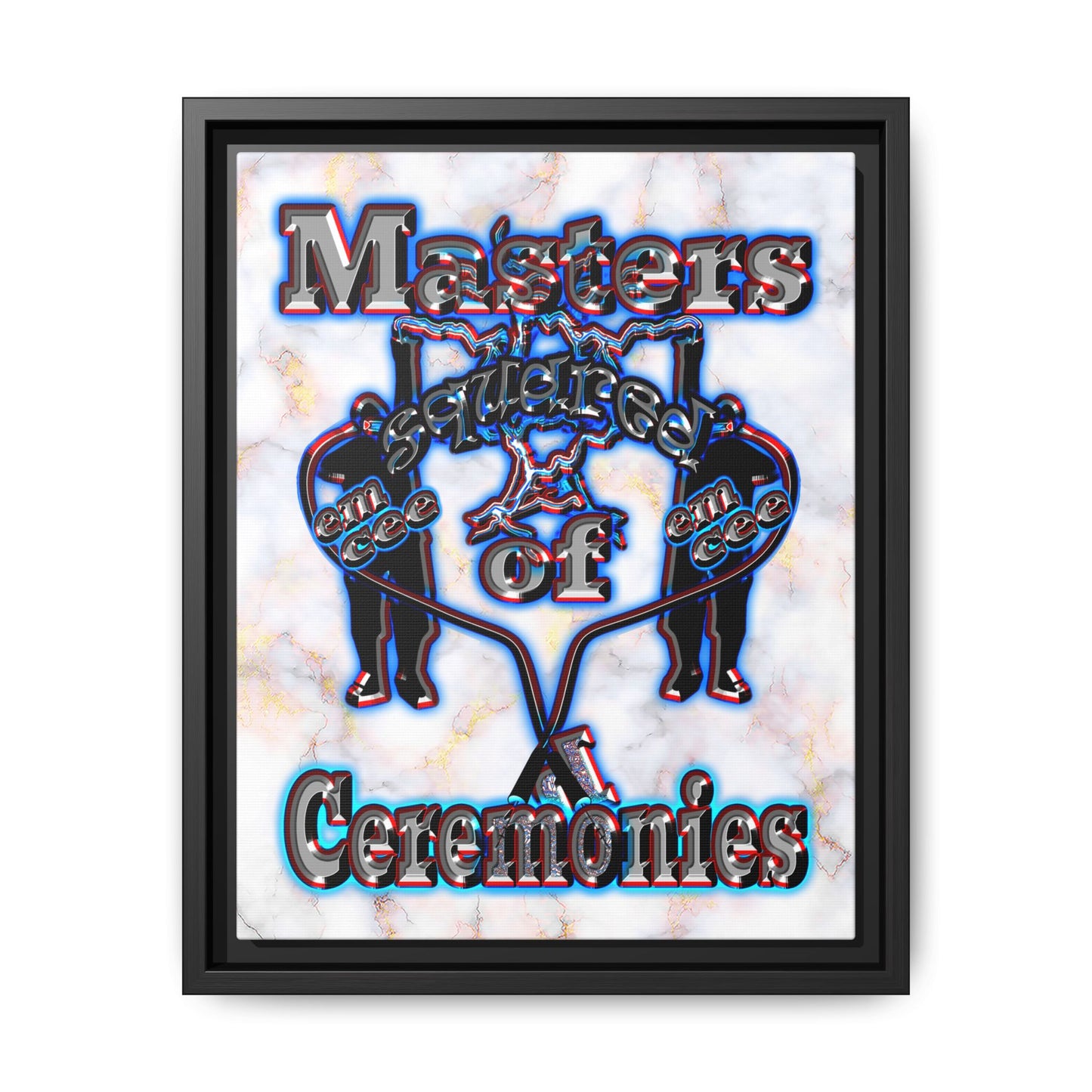 em cee squared - framed canvas art (white marble)