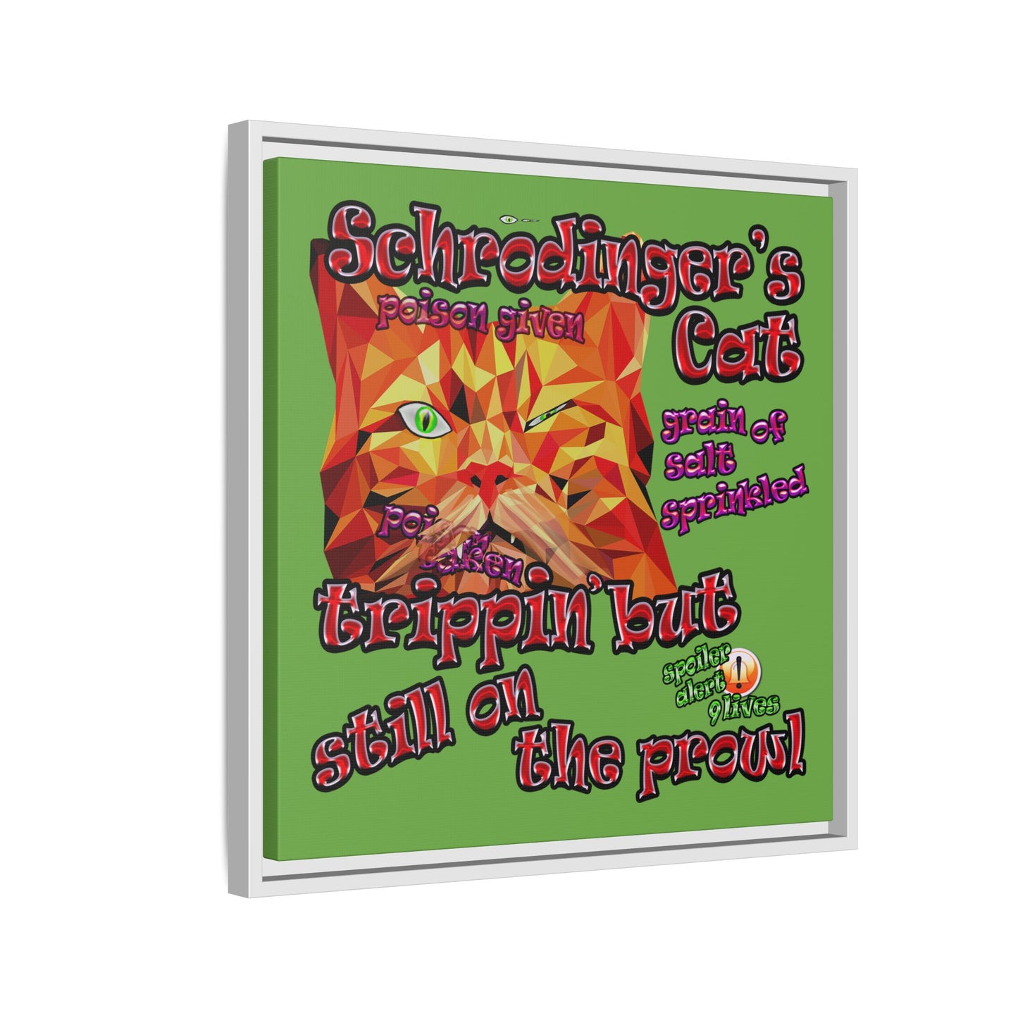 schrodinger's cat - framed canvas art (green)