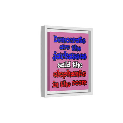 donkeys and elephants - framed canvas art (light pink)