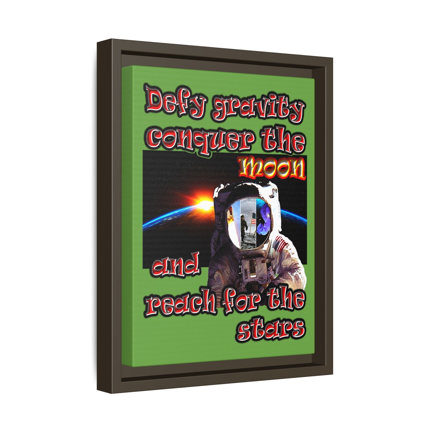 defy conquer reach - framed canvas art (green)