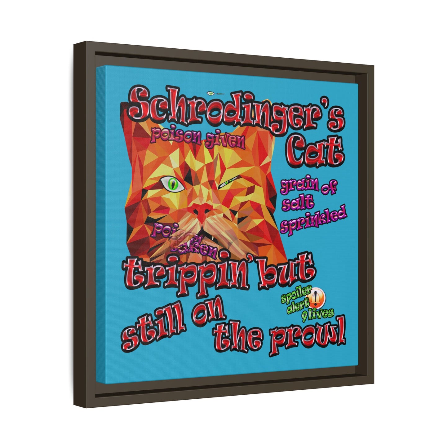 schrodinger's cat - framed canvas art (turquoise)