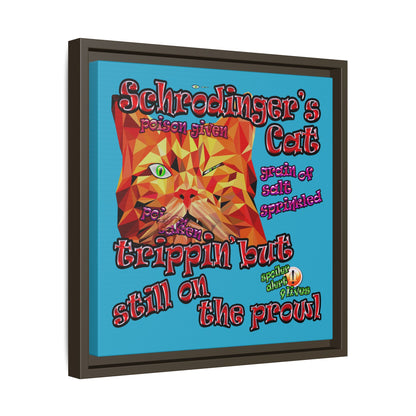 schrodinger's cat - framed canvas art (turquoise)