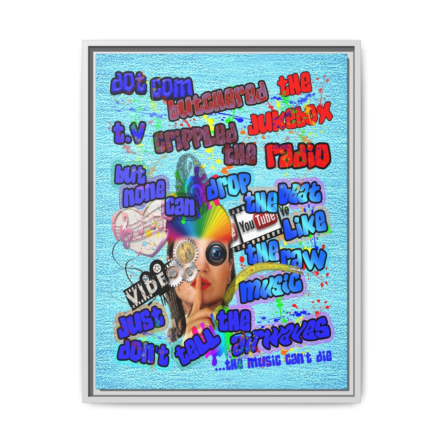 drop the beat - framed canvas art (faded blue)