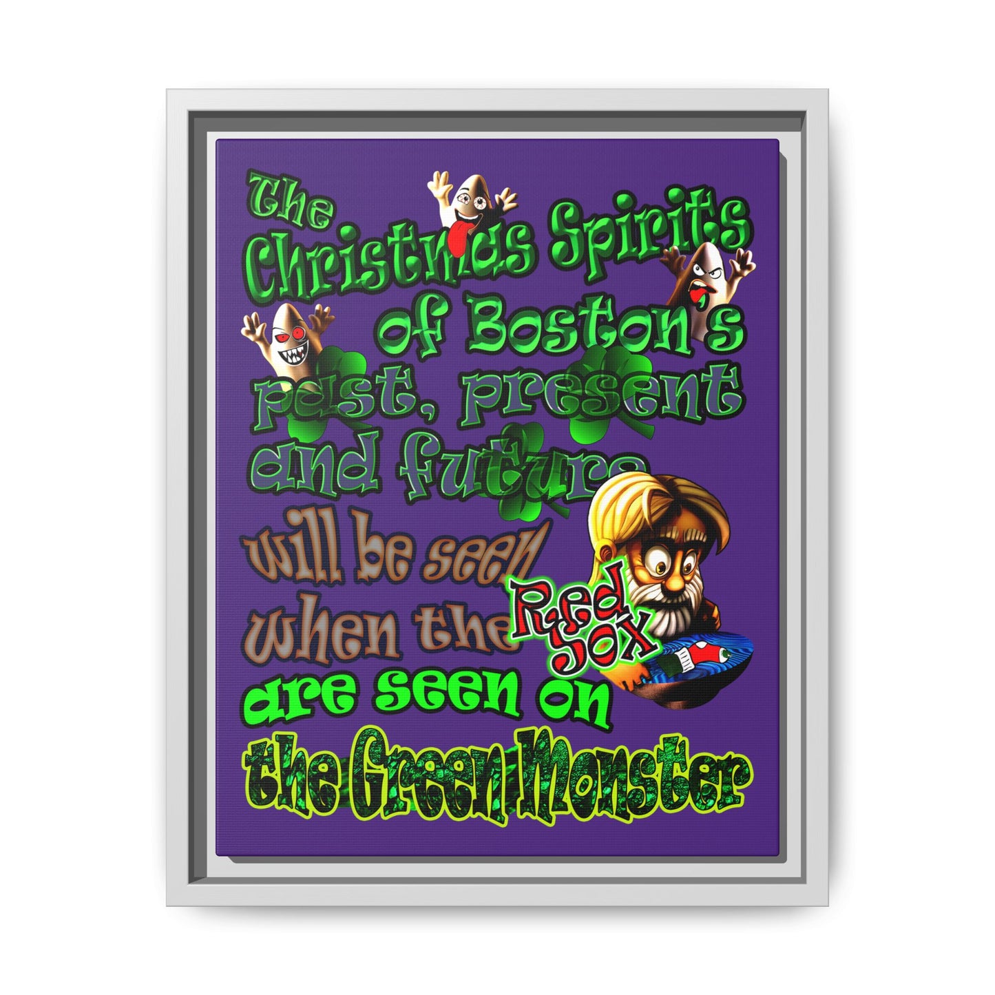 christmas spirits of boston - framed canvas art (purple)