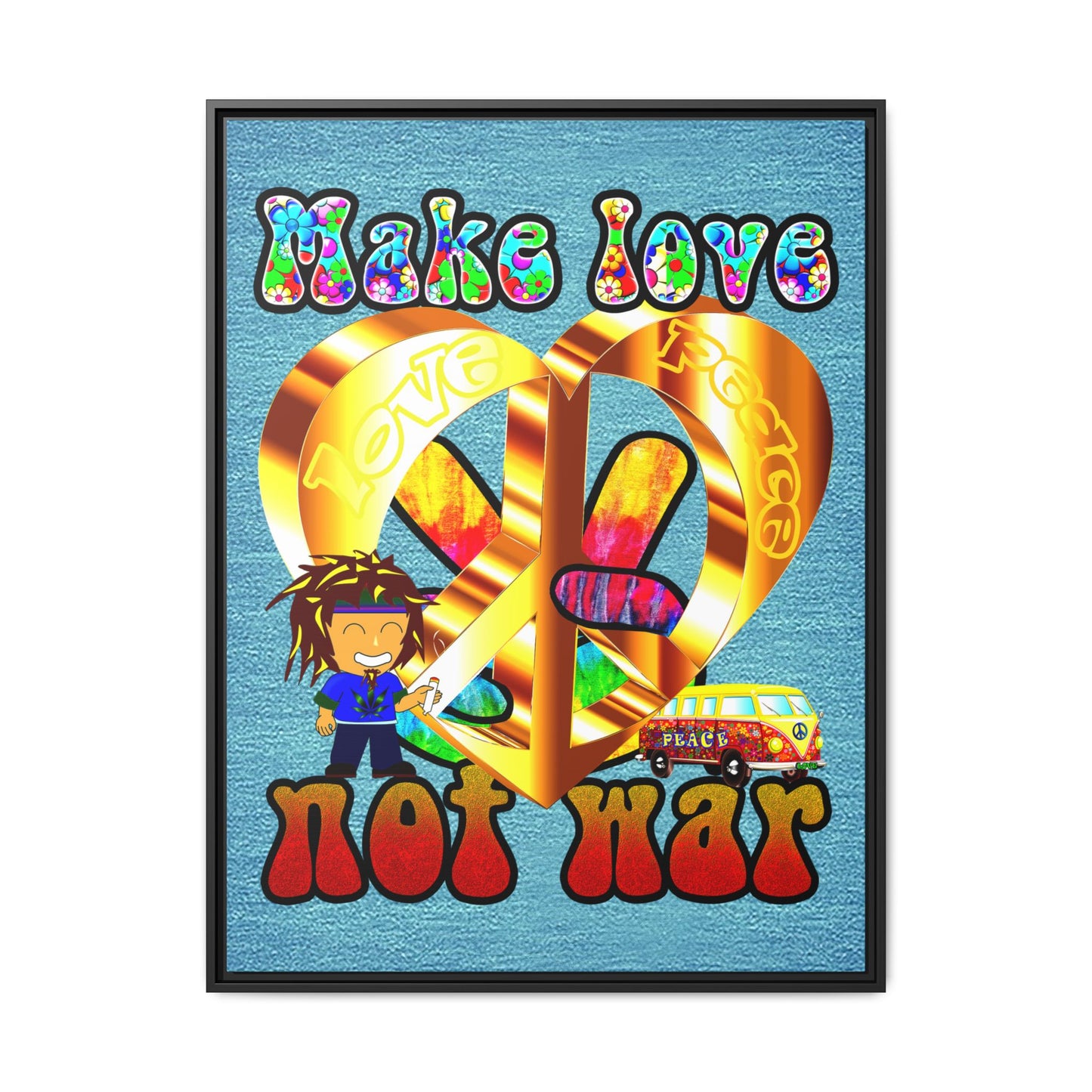 love peace - framed canvas art (faded blue)