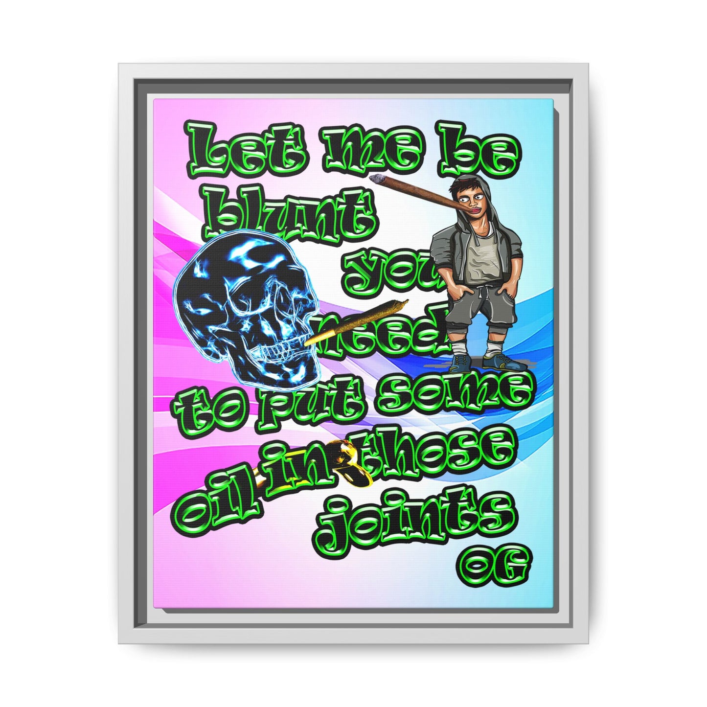 og - framed canvas art (light blue-pink wave)