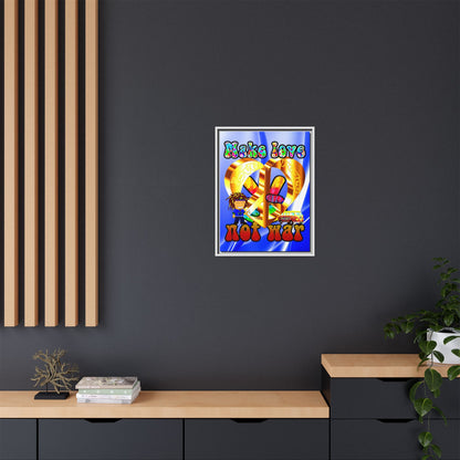 love peace - framed canvas art (blue-white wave)
