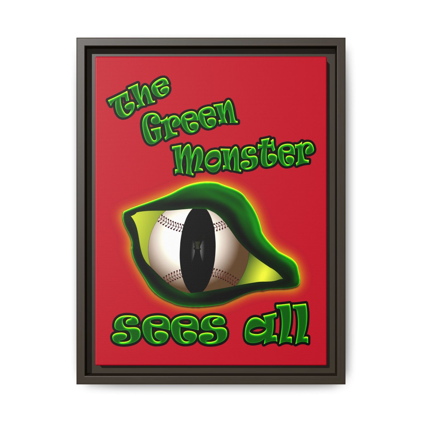 green monster - framed canvas art (dark red)