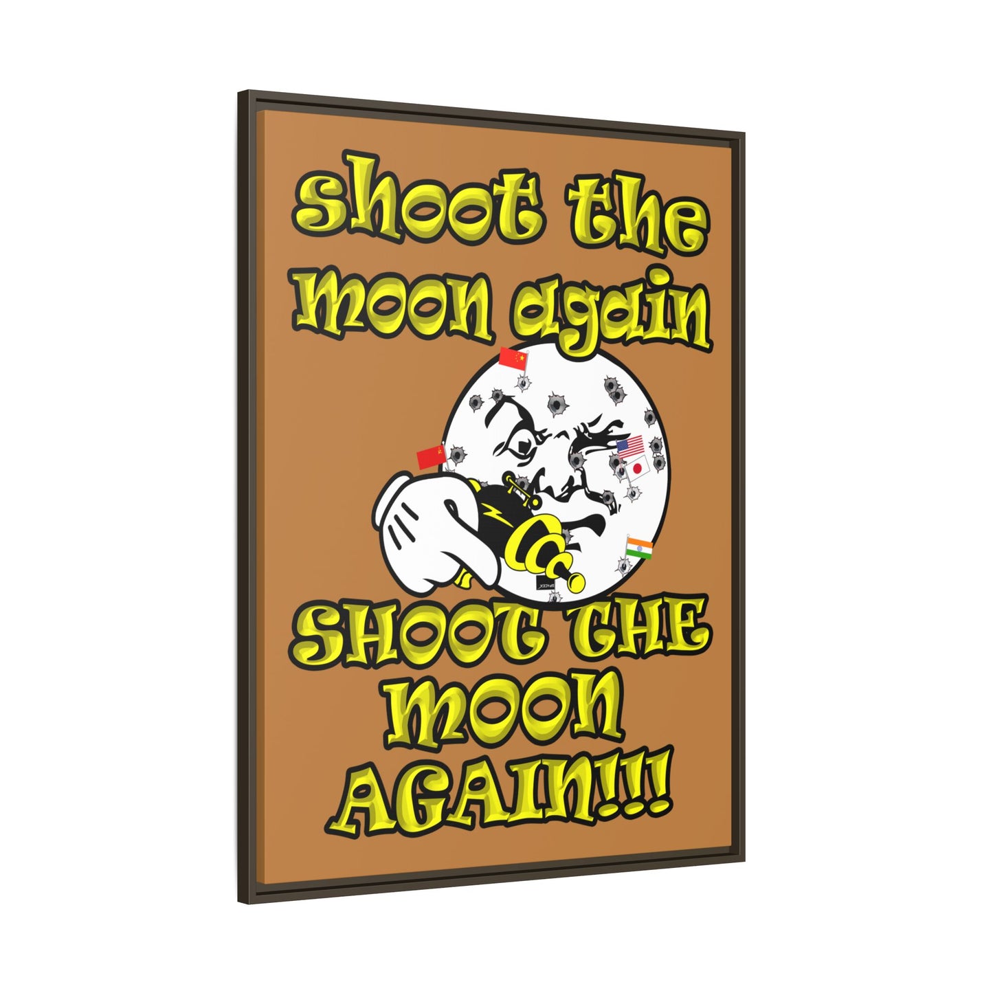 shoot the moon again - framed canvas art (light brown)