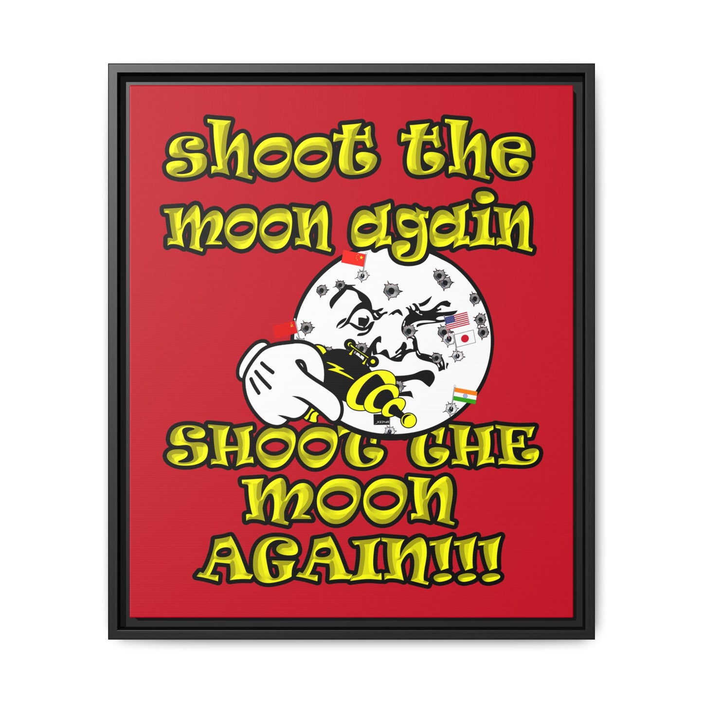 shoot the moon again - framed canvas art (dark red)