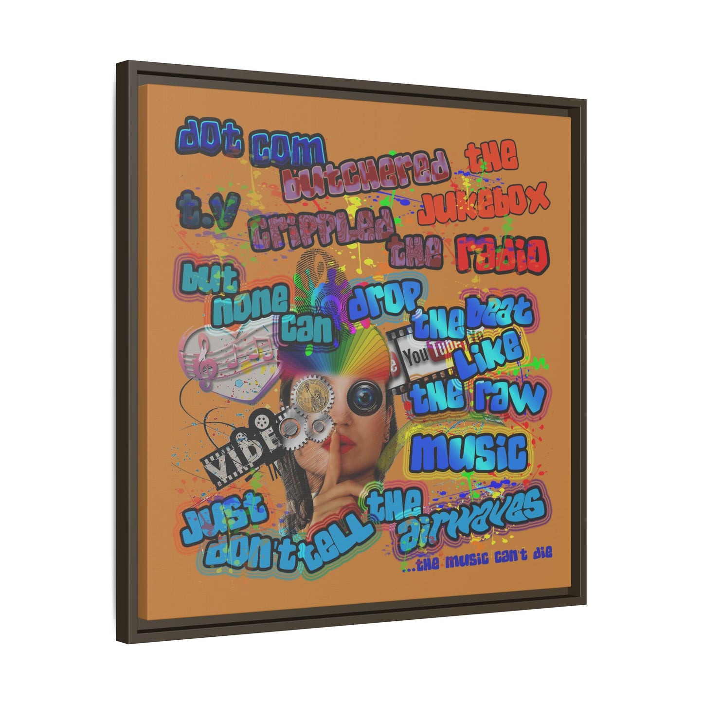 drop the beat - framed canvas art (light brown)
