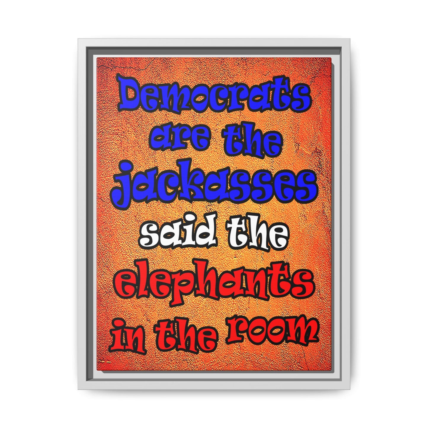 donkeys and elephants - framed canvas art (burnt orange)