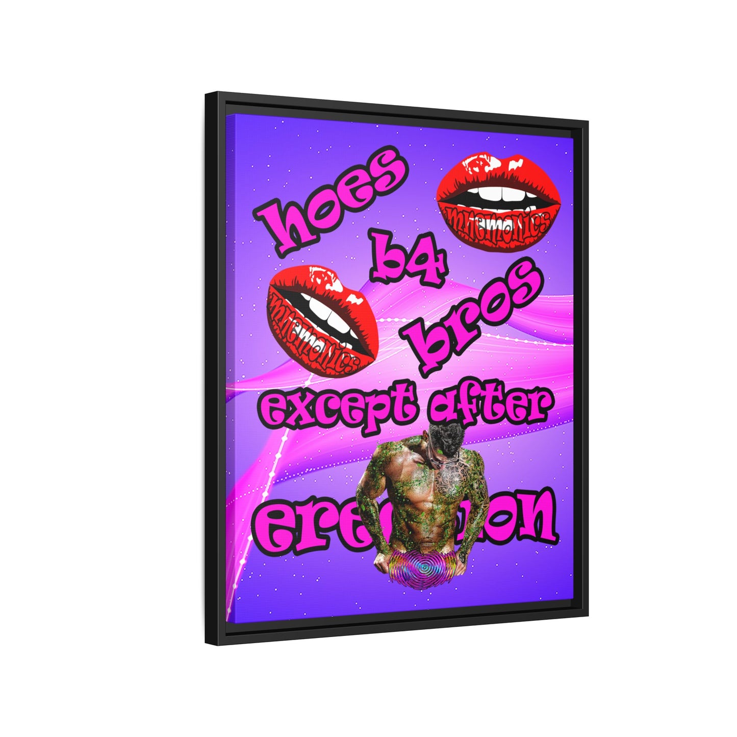hoes b4 bros - framed canvas art (purple-pink wave)