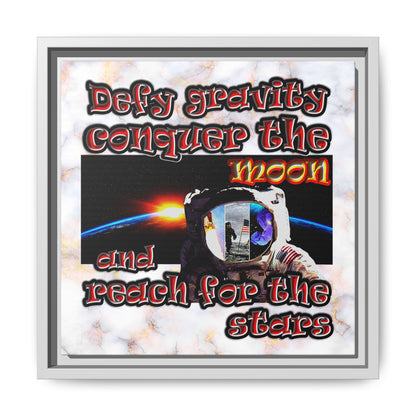 defy conquer reach - framed canvas art (white marble)