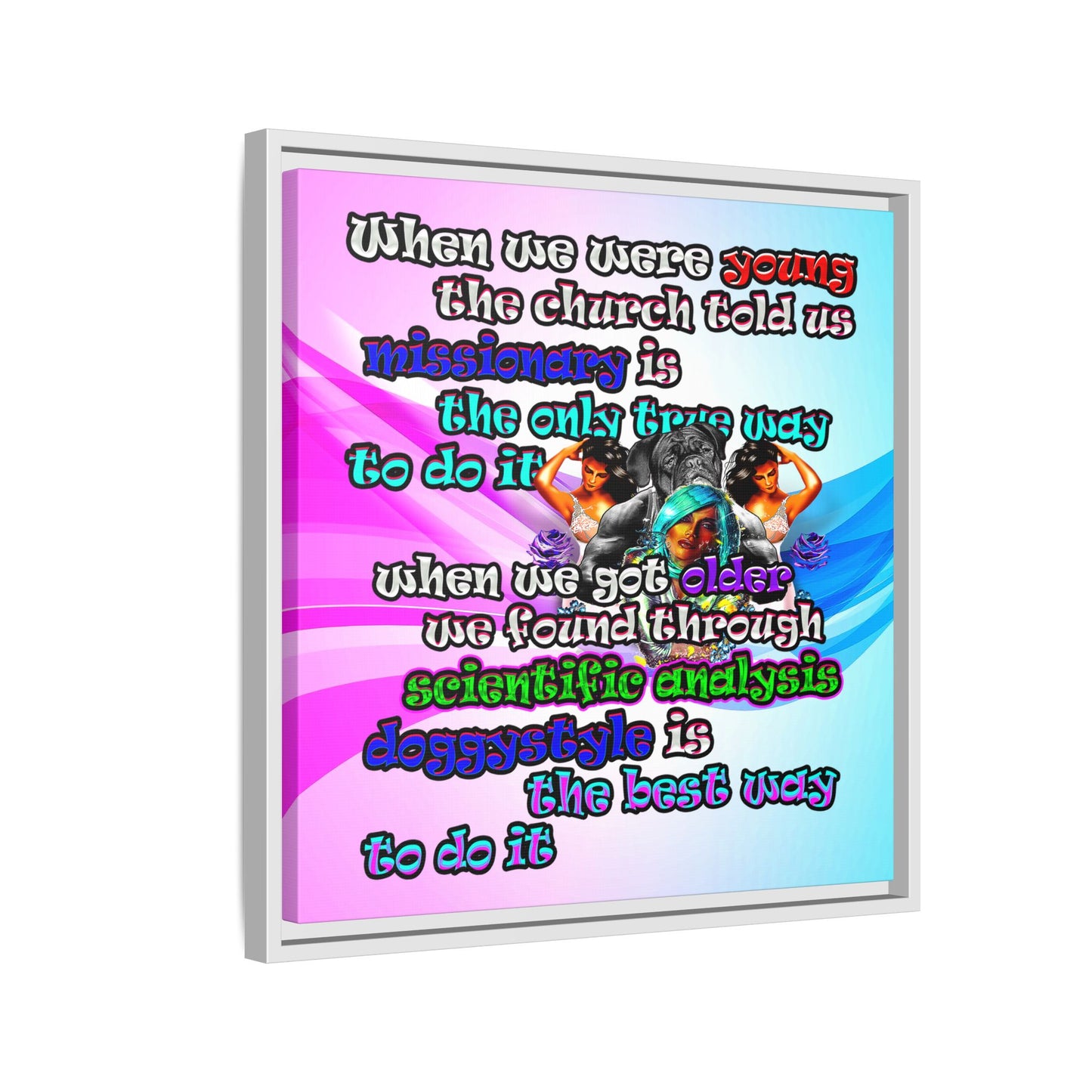 doggystyle - framed canvas art (light blue-pink wave)