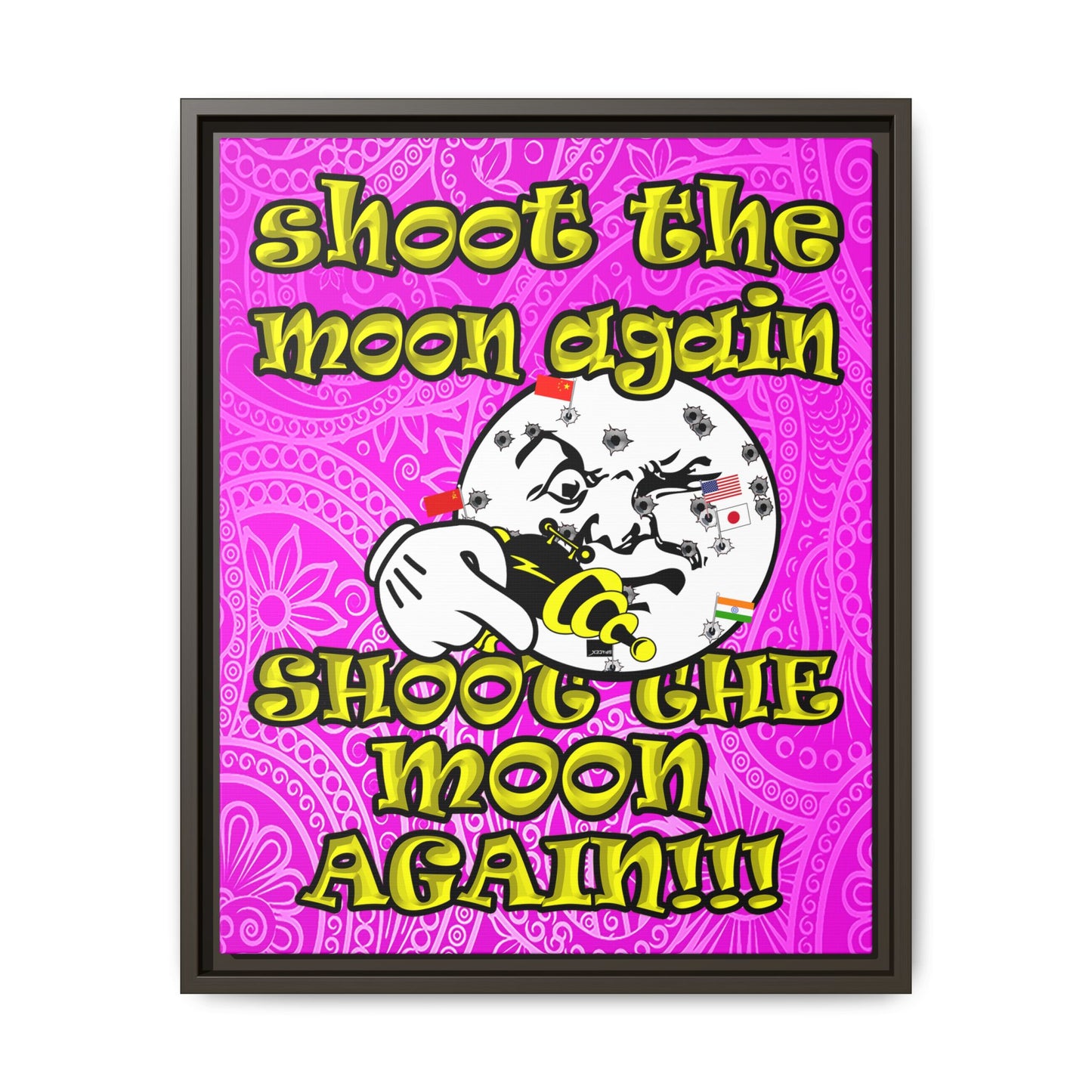 shoot the moon again - framed canvas art (pink swirl)
