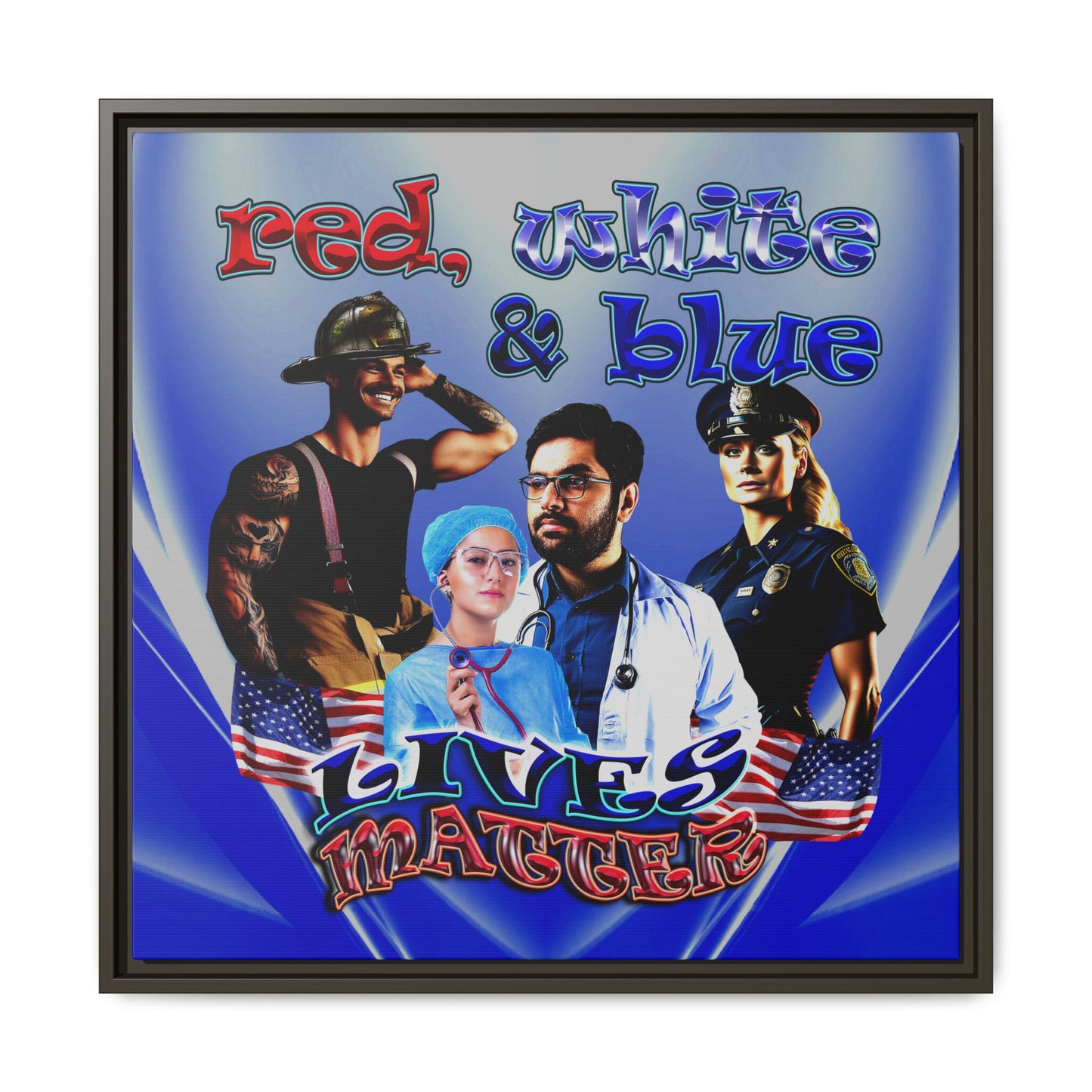 rw&b lives matter - framed canvas art (blue-white wave)