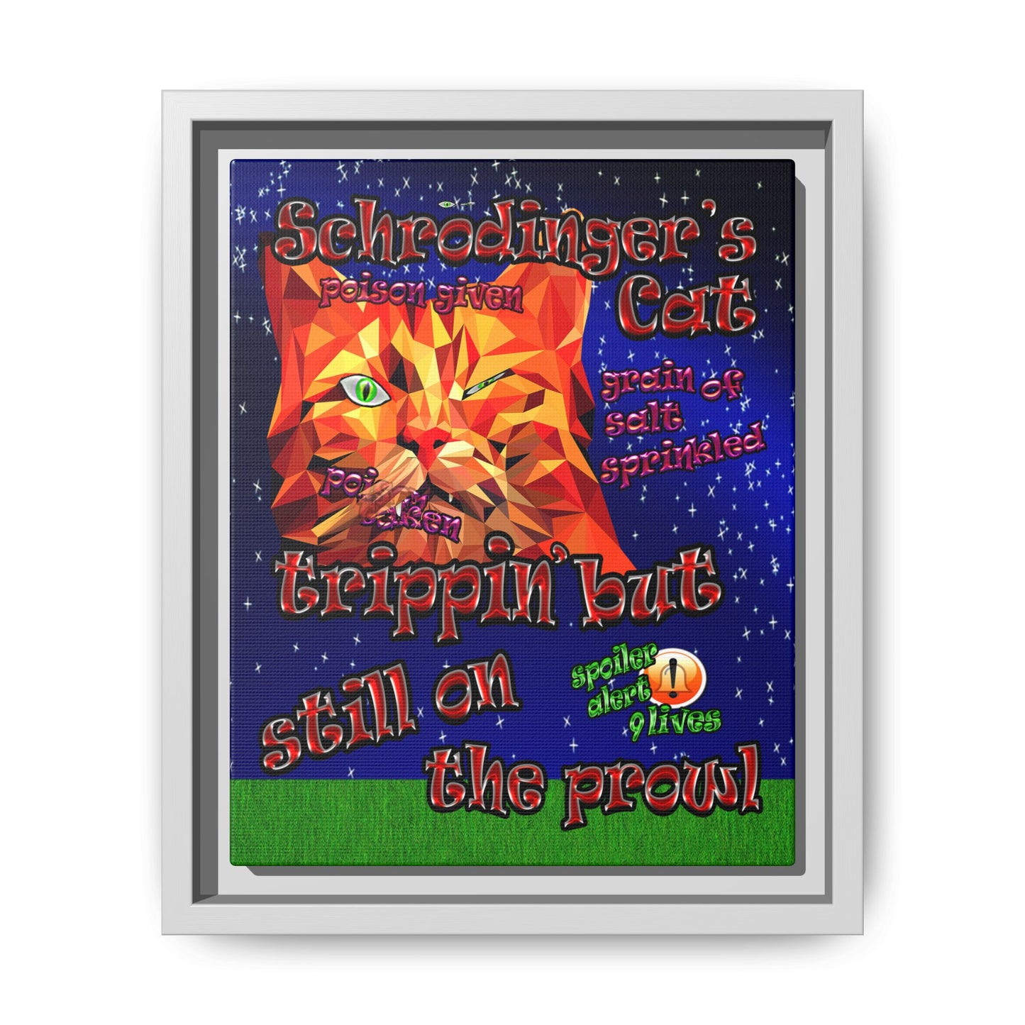 schrodinger's cat - framed canvas art ('snoops' background)