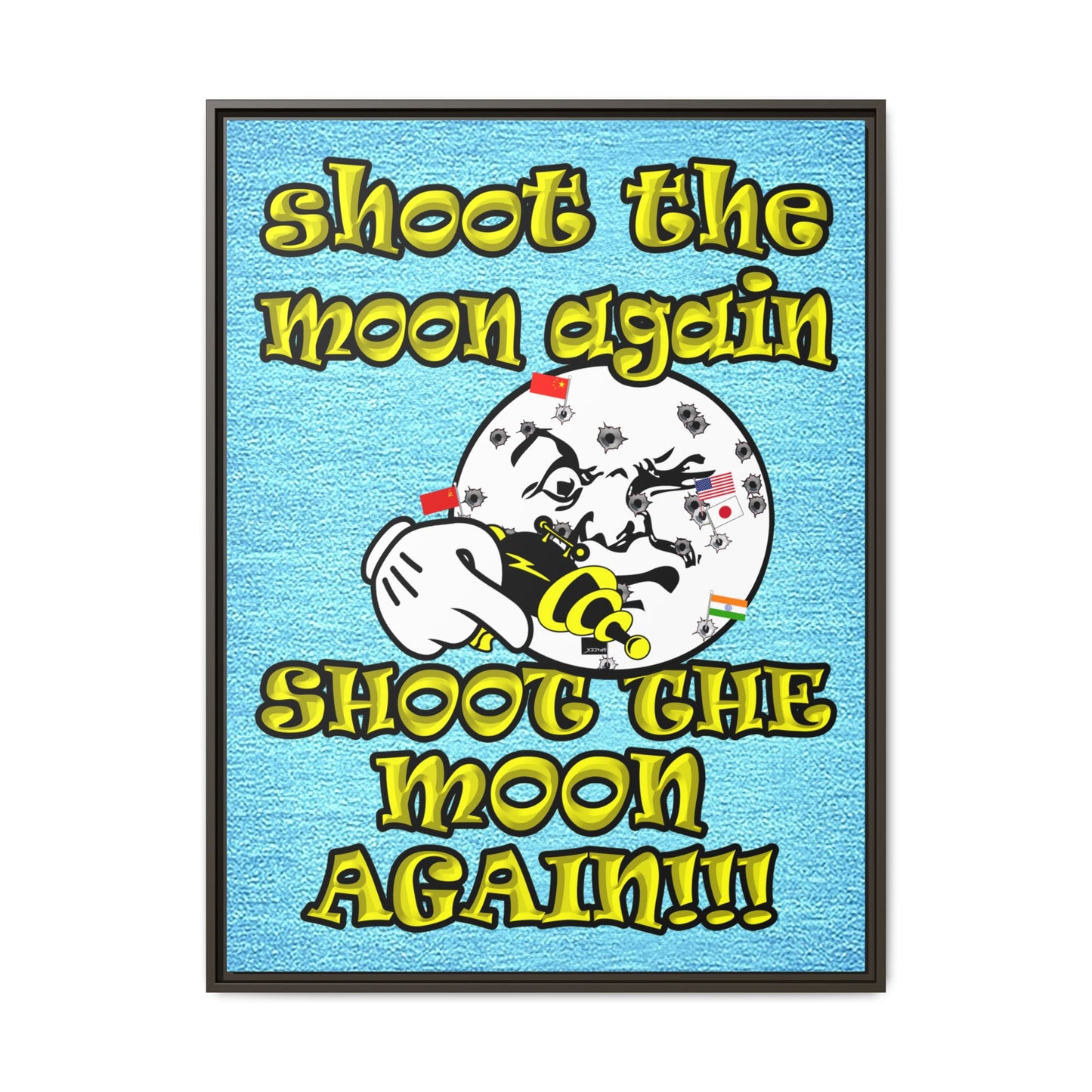 shoot the moon again - framed canvas art (faded blue)