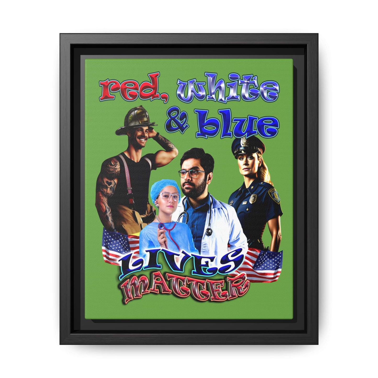 rw&b lives matter - framed canvas art (green)