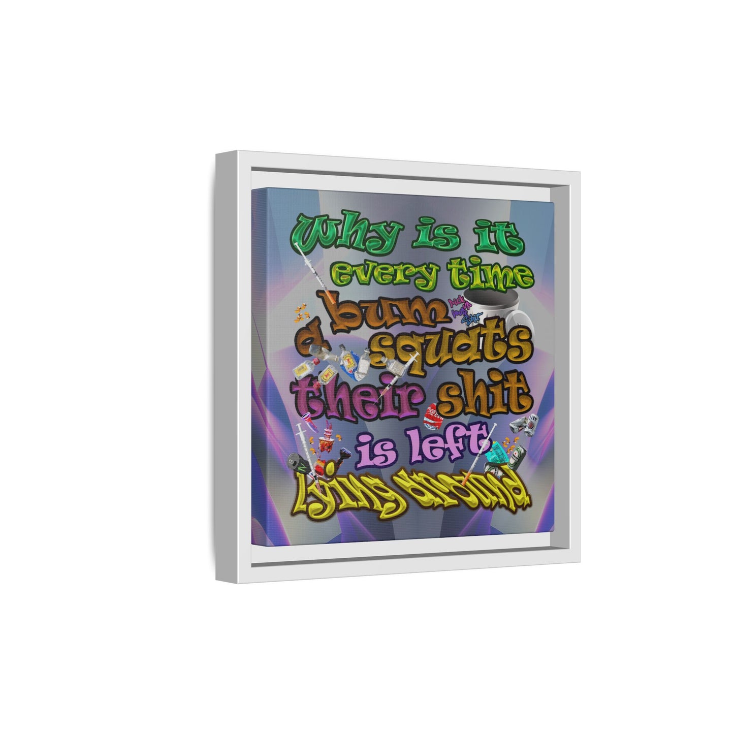 the bum's shit - framed canvas art (grey-pink wave)
