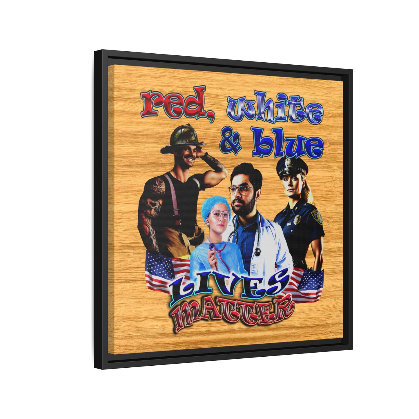 rw&b lives matter - framed canvas art (butterscotch wood finish)