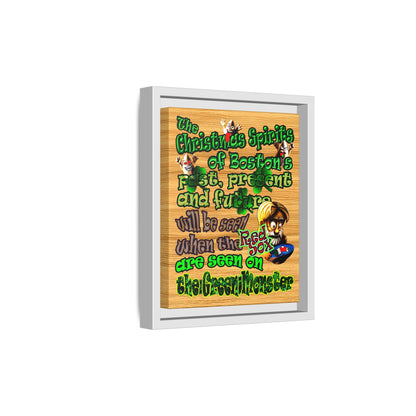 christmas spirits of boston - framed canvas art (butterscotch wood finish)