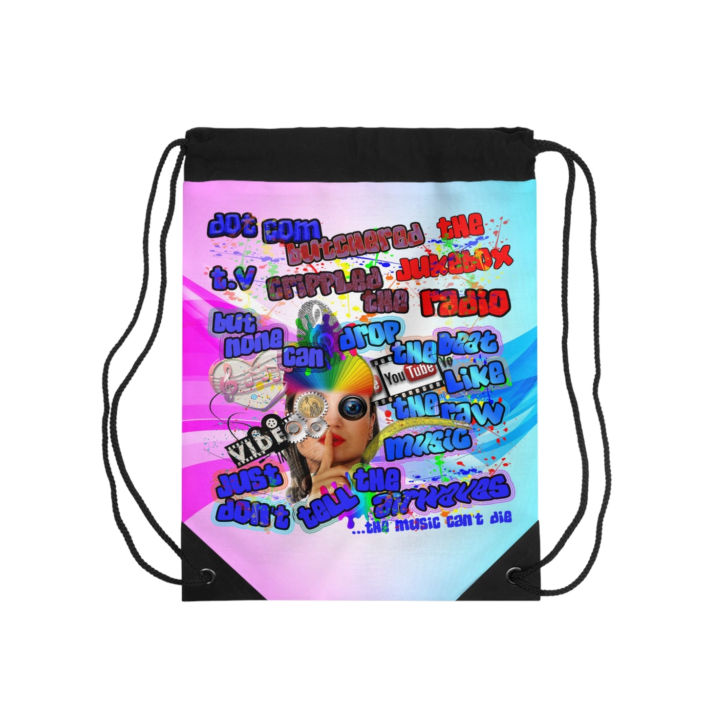 drop the beat - Drawstring Bag (light blue-pink wave)