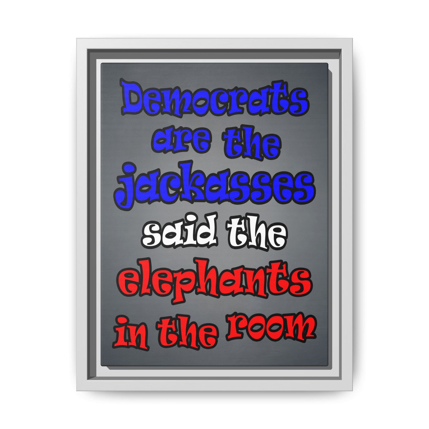 donkeys and elephants - framed canvas art (grey-light grey)