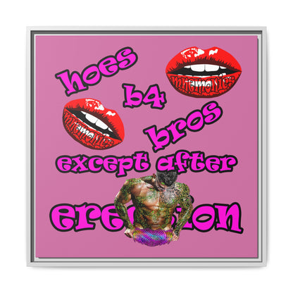 hoes b4 bros - framed canvas art (light pink)