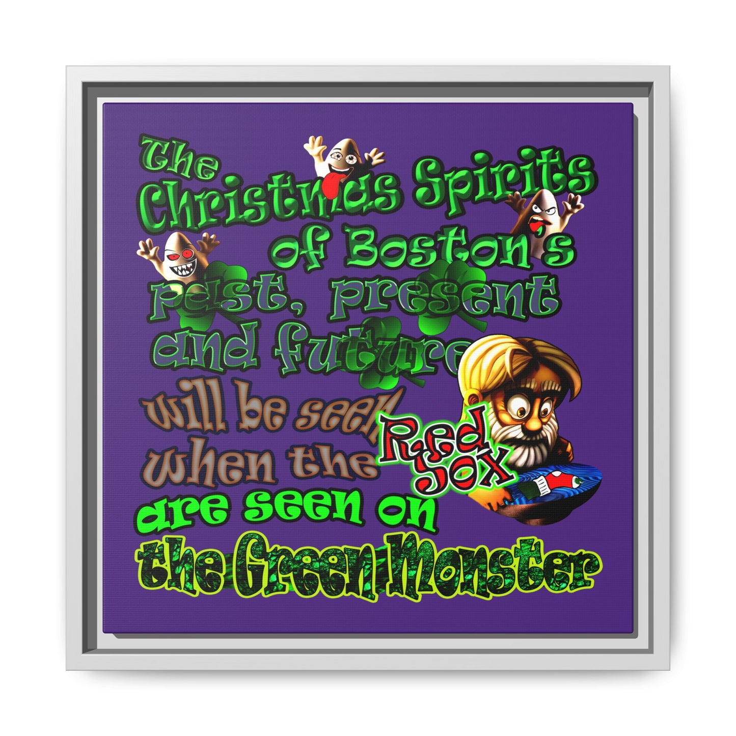 christmas spirits of boston - framed canvas art (purple)