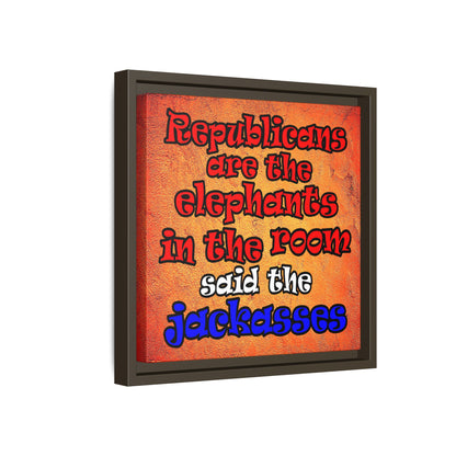 donkeys and elephants - framed canvas art (burnt orange)