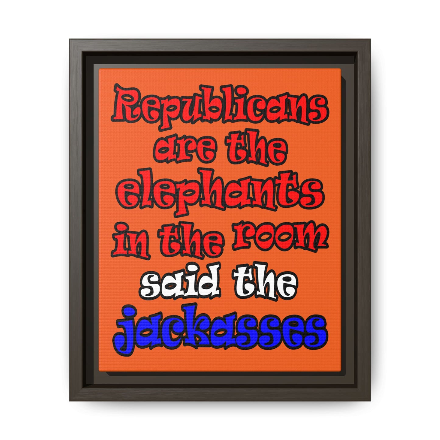 donkeys and elephants - framed canvas art (orange)
