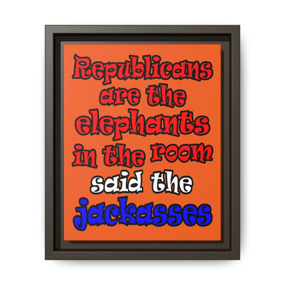donkeys and elephants - framed canvas art (orange)