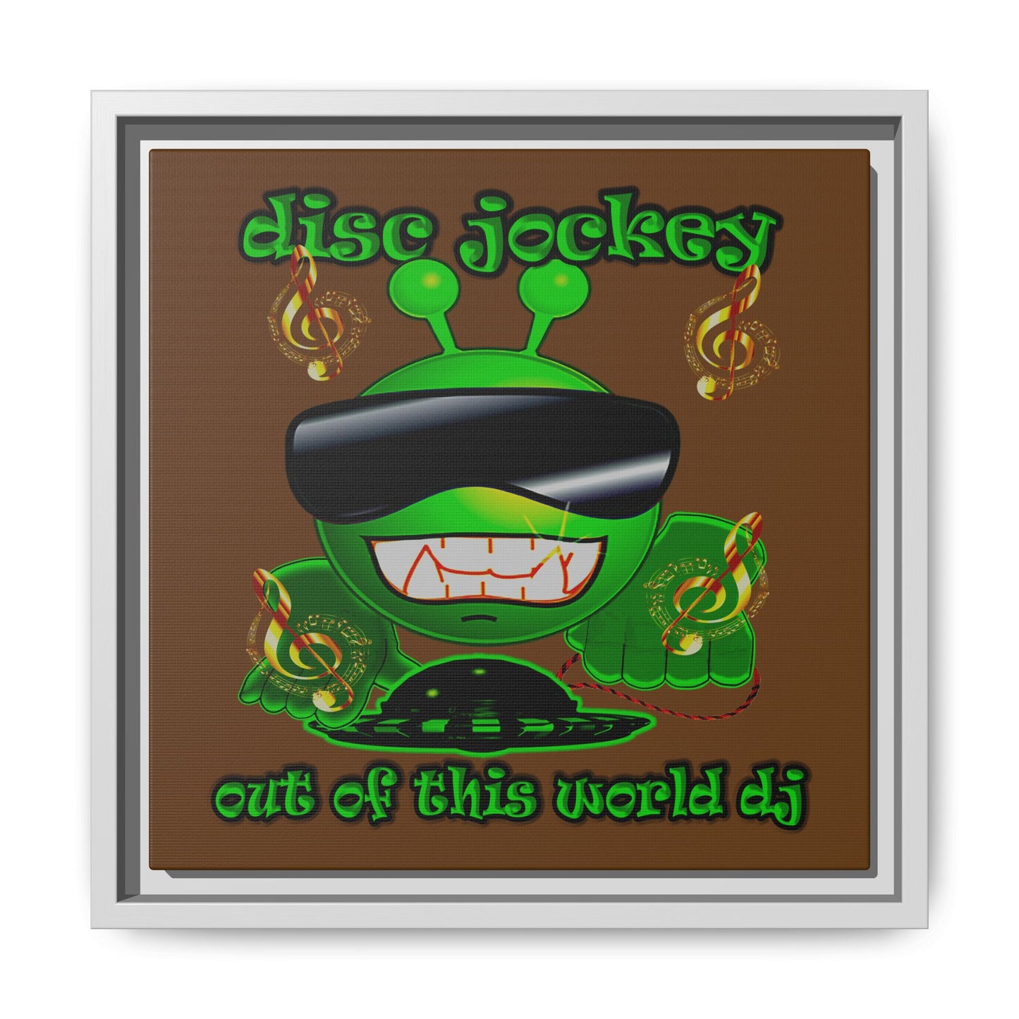 disc jockey - framed canvas art (brown)