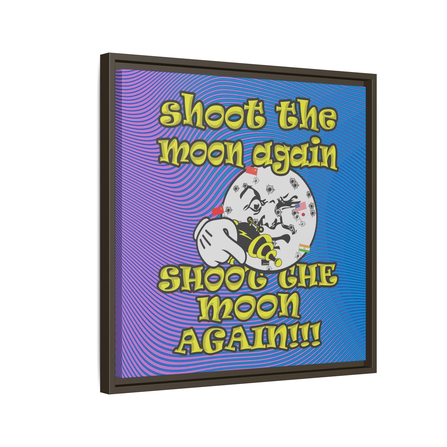 shoot the moon again - framed canvas art (light blue-purple wave)