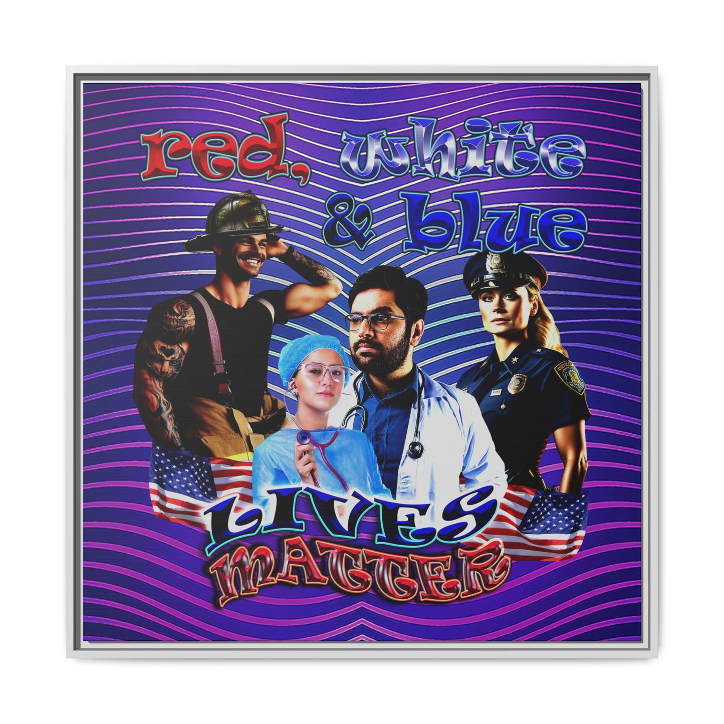 rw&b lives matter - framed canvas art (purple wave)