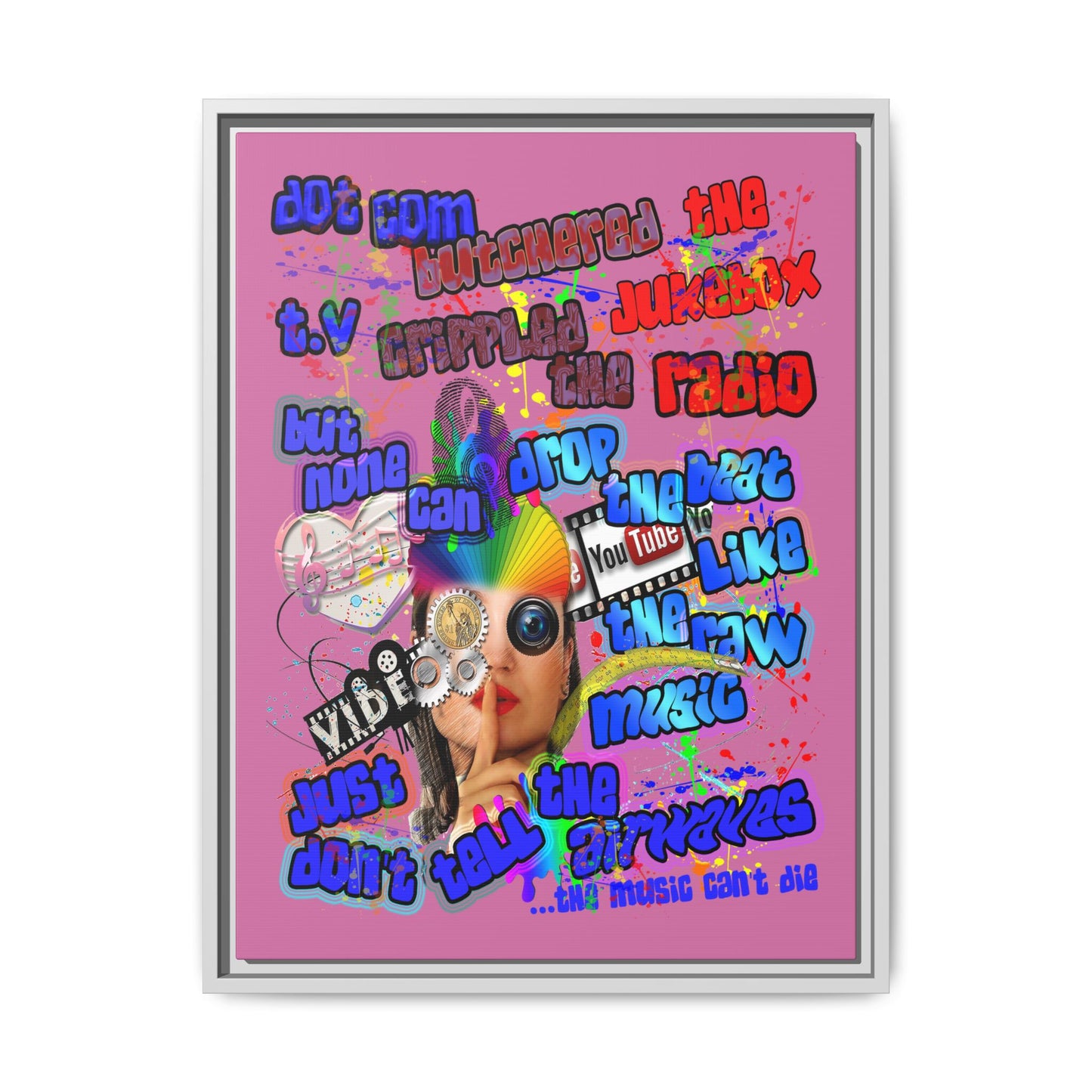 drop the beat - framed canvas art (light pink)