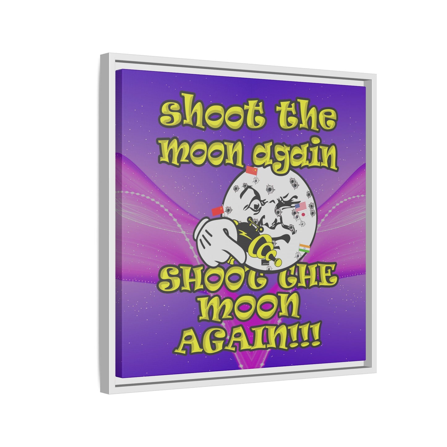shoot the moon again - framed canvas art (purple-pink wave)