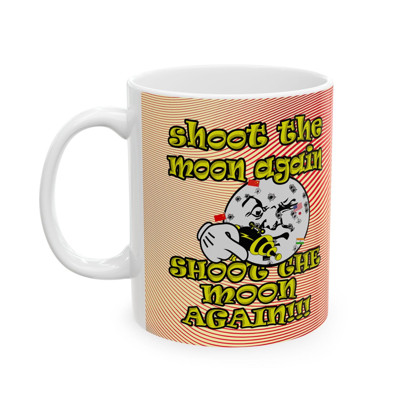 shoot the moon again - White Mug (yellow-orange wave)