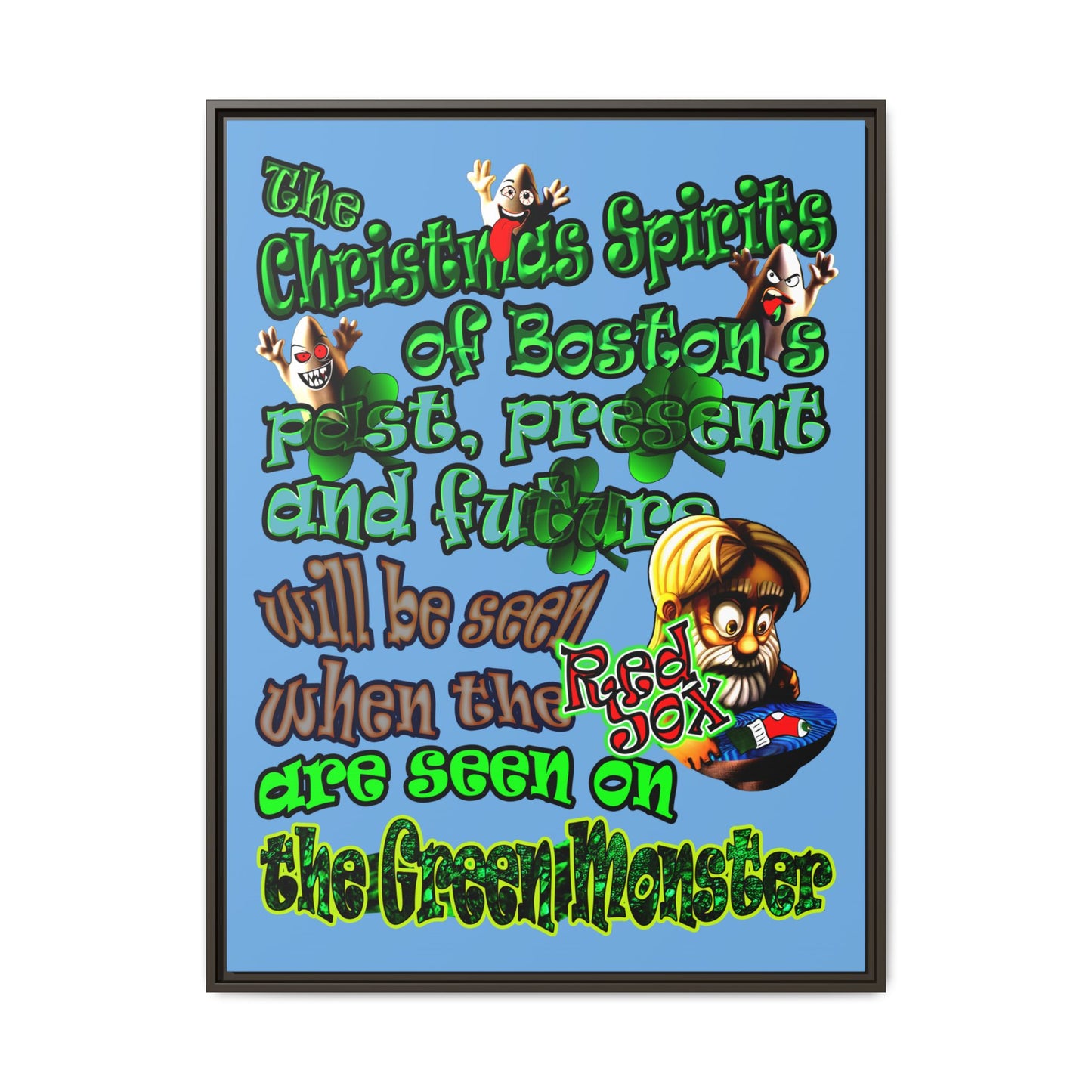 christmas spirits of boston - framed canvas art (light blue)