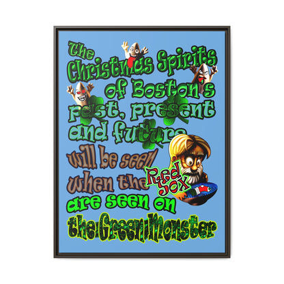 christmas spirits of boston - framed canvas art (light blue)