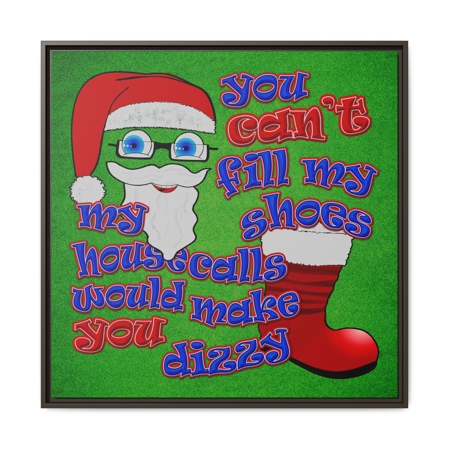 santa's shoes - framed canvas art (green turf)