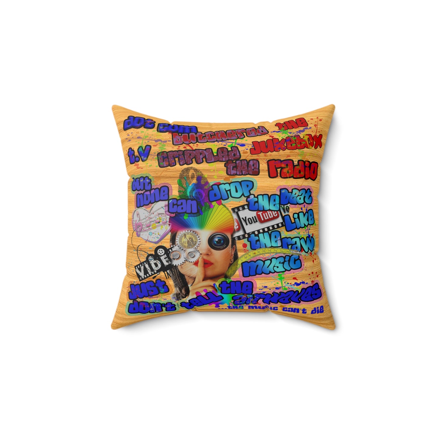 drop the beat - Spun Polyester Square Pillow - (butterscotch wood finish)