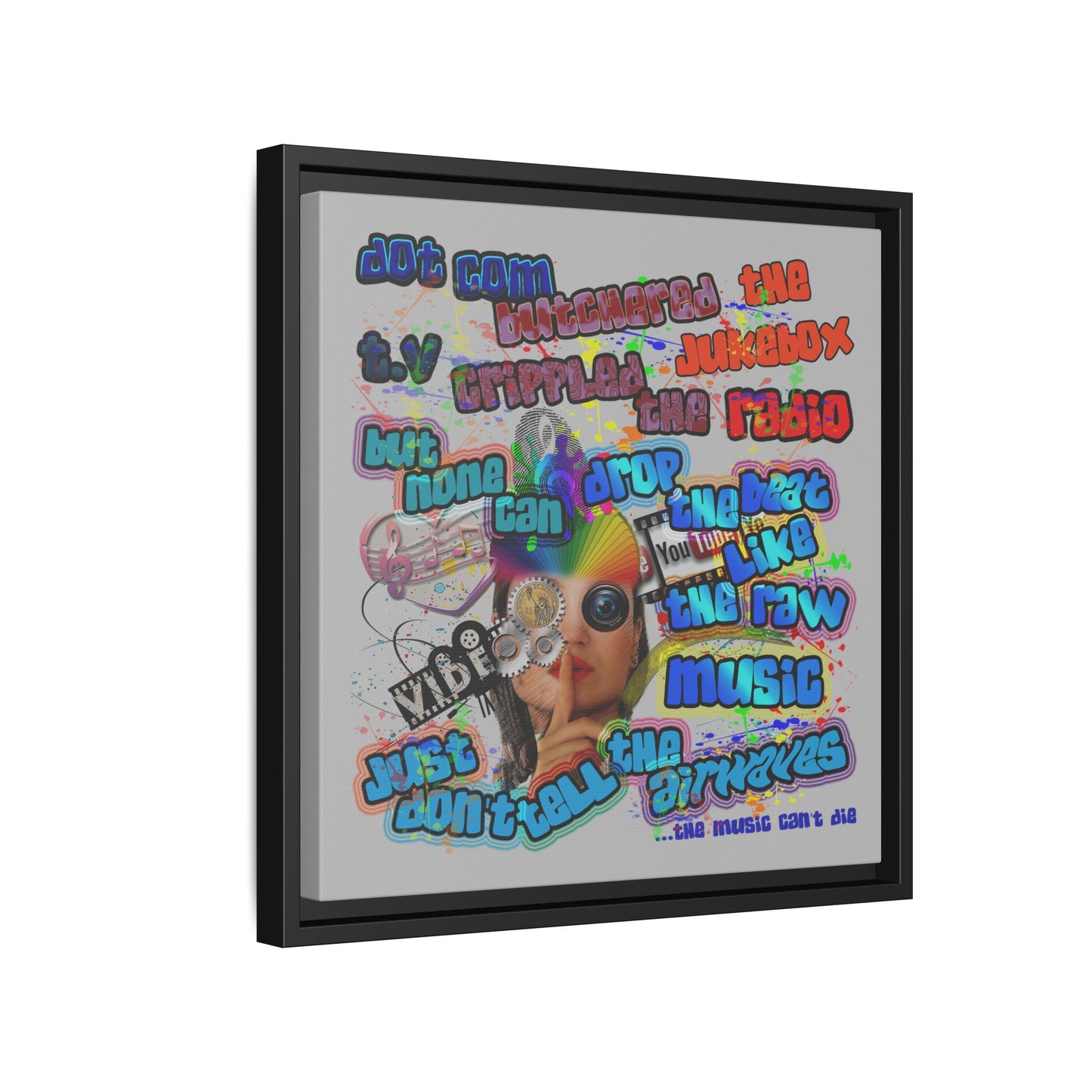 drop the beat - framed canvas art (light grey)