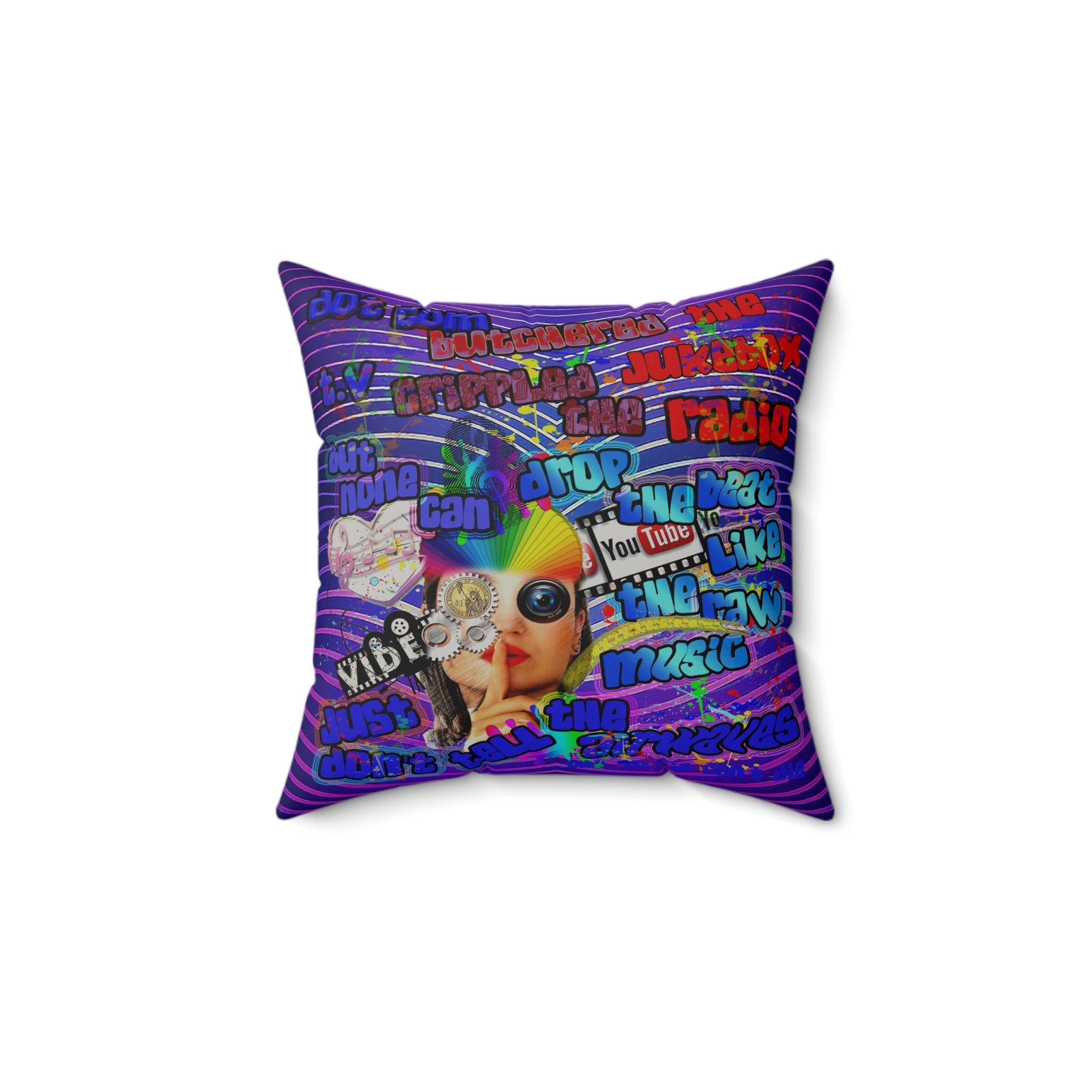 drop the beat - Faux Suede Square Pillow - (purple wave)