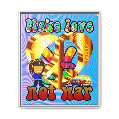 love peace - framed canvas art (light blue-purple wave)